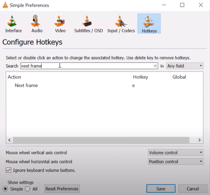 Set Shortcut Key for Next Frame