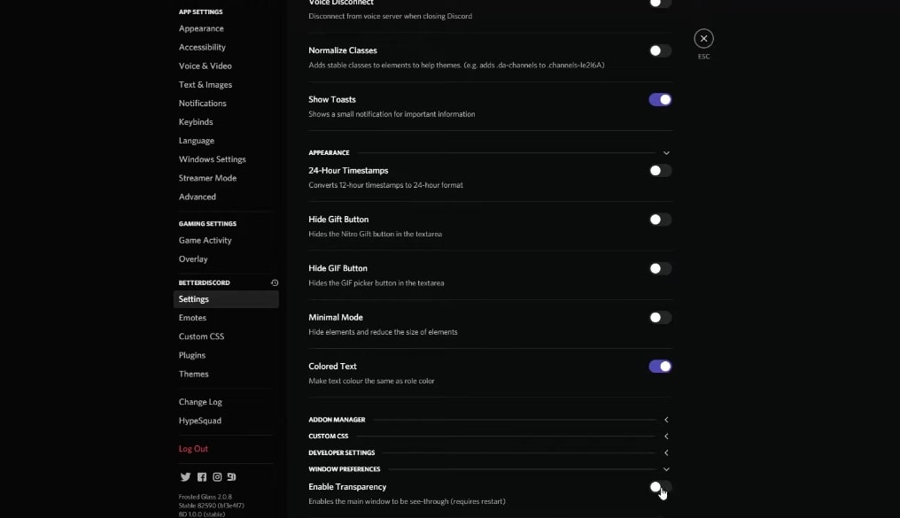 Enable Transparency on Discord