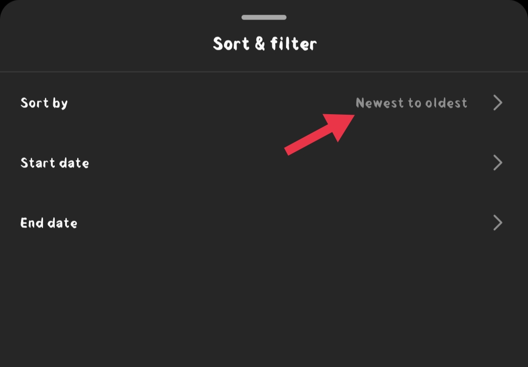 Sort & filter section of Instagram