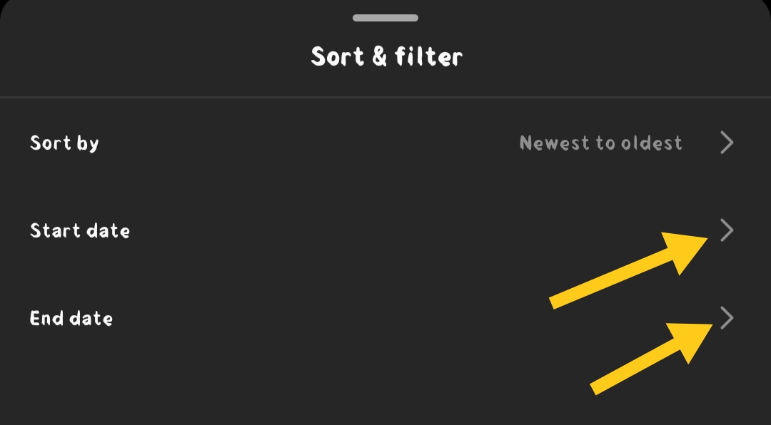 Sort & filter section of Instagram