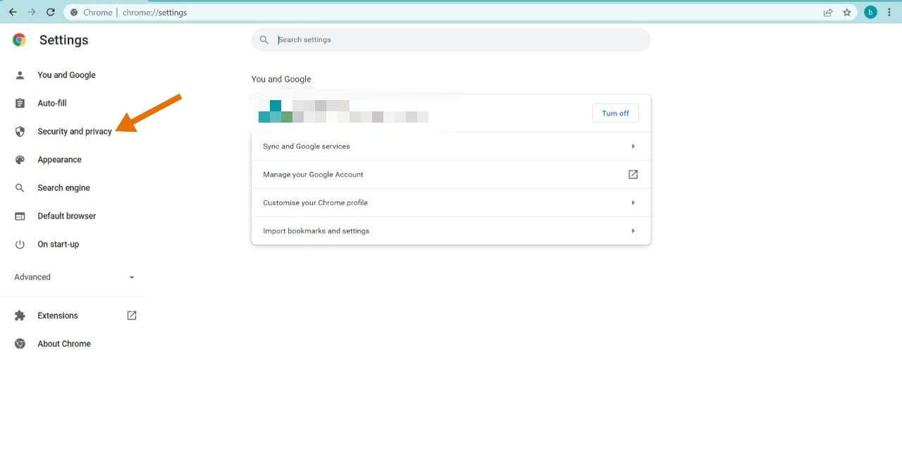 Chrome settings section
