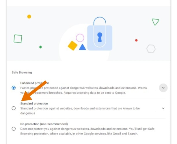 Chrome safe browsing setting