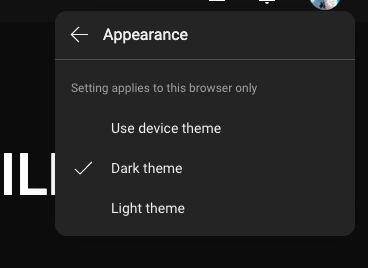 select dark theme yt